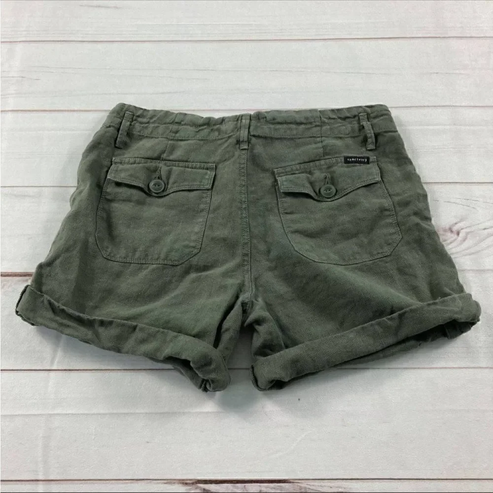Sanctuary Womens Green High Waisted Rolled Hem Wanderer Cargo Shorts Size 25